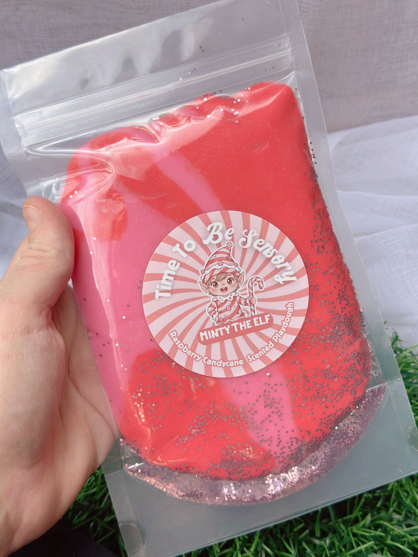 Minty Elf-Raspberry Candycane- 220g Playdough Pouch